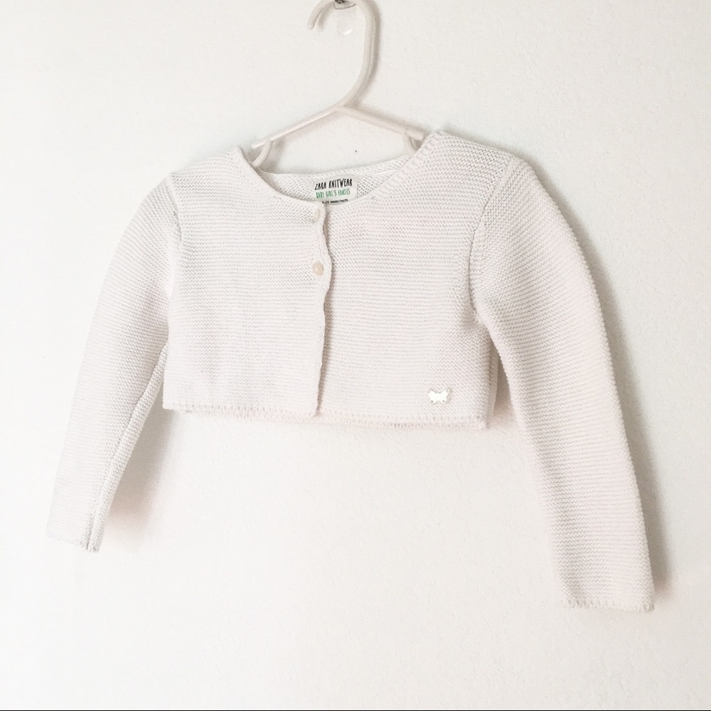 Zara Toddler White knit Crop long sleeve cardigan
